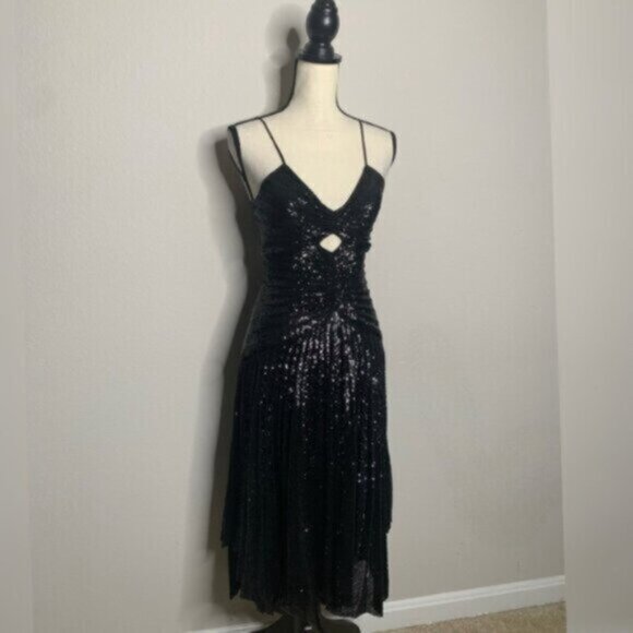 NWT A.L.C Lou Black Sequined Keyhole Midi Cocktail Dress - Picture 5 of 14